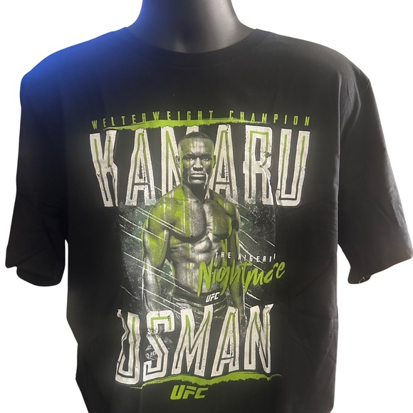 UFC Kamaru Usman Nigerian Nightmare Black Graphic T-Shirt Size XXL  (NWT) - Picture 1 of 3